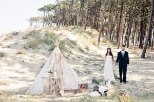 Mariage bohème hippie à la plage Dune du Pilat